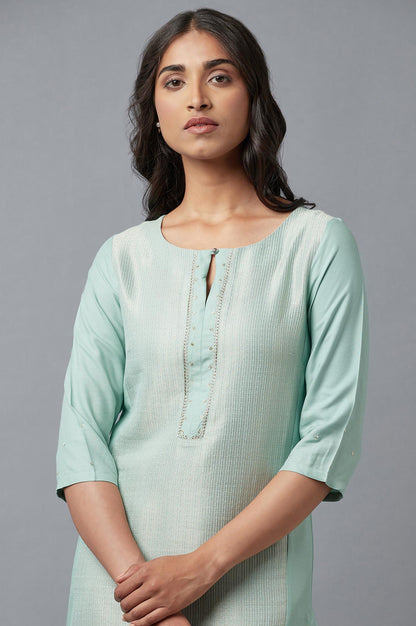 Blue Jacquard Sequined kurta