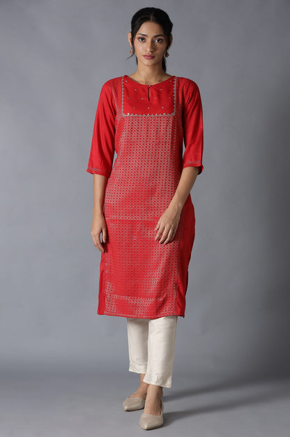 Red Dobby Embroiderd kurta