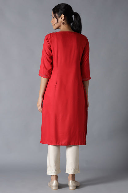 Red Dobby Embroiderd kurta