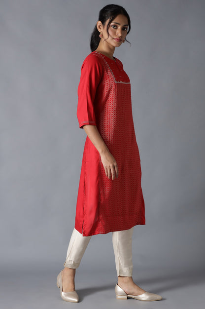 Red Dobby Embroiderd kurta