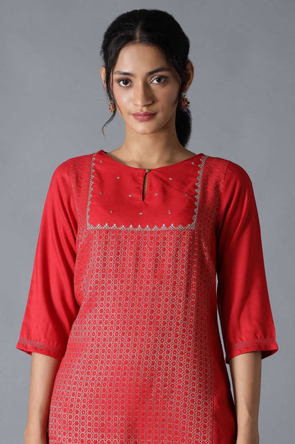 Red Dobby Embroiderd kurta