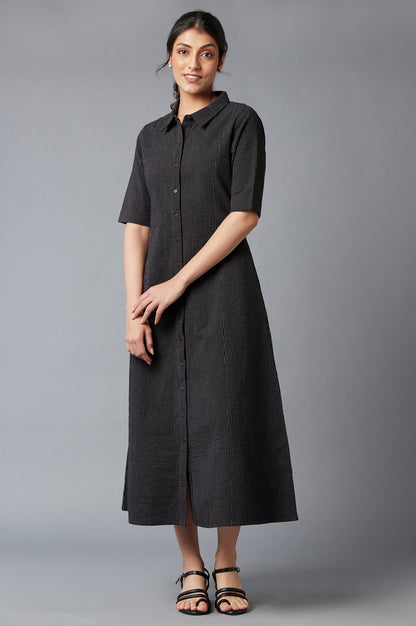 Ercu And Black Embroidered Cotton Shirt Dress