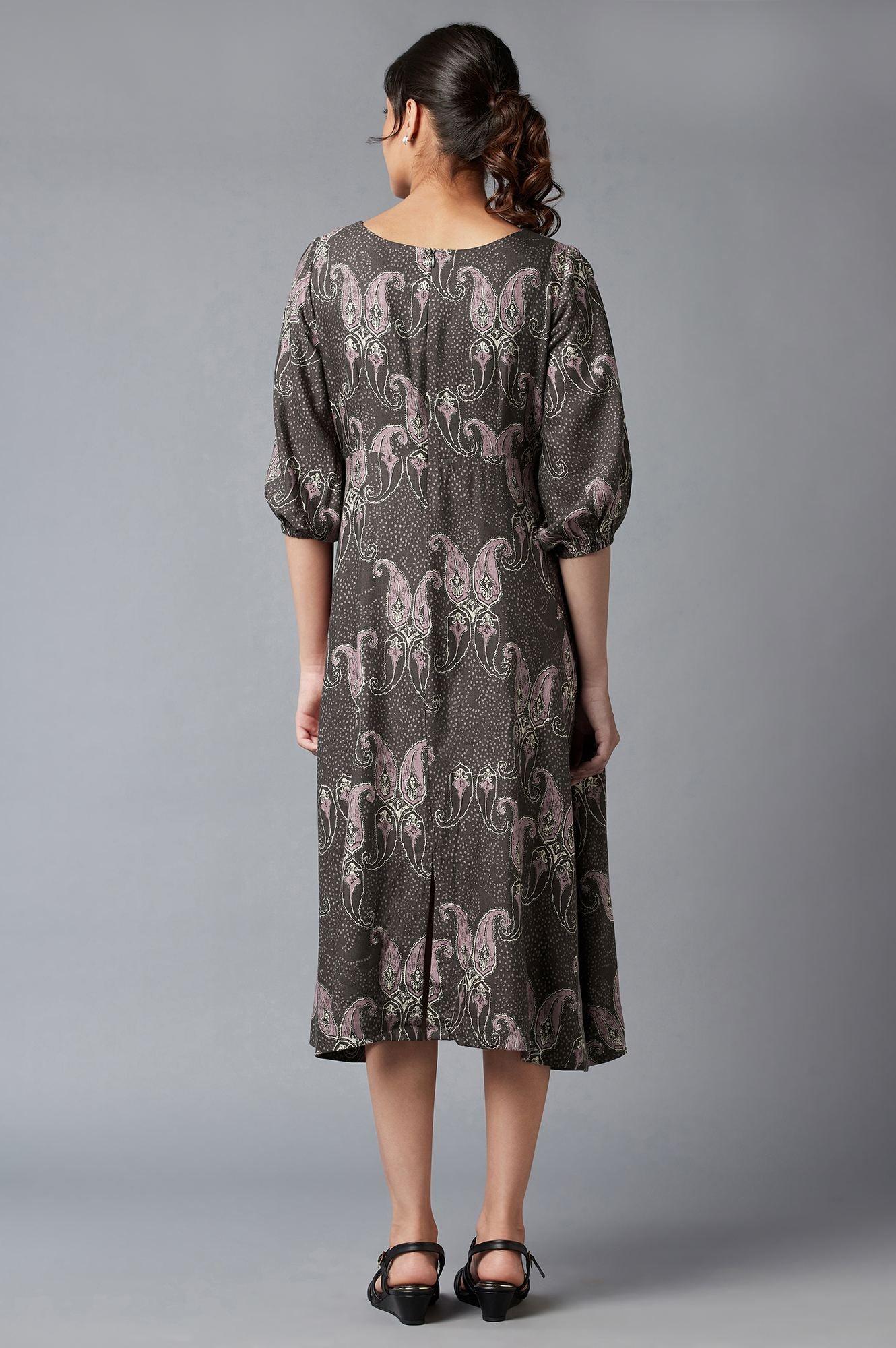 Dark Brown Paisley Print Maxi Dress - wforwoman