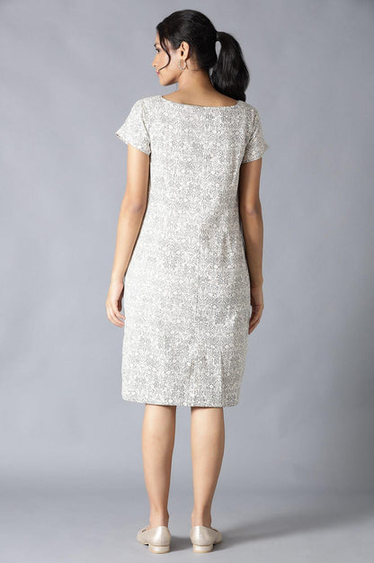 Ecru Cotton Embroidered Dress In Round Neck - wforwoman