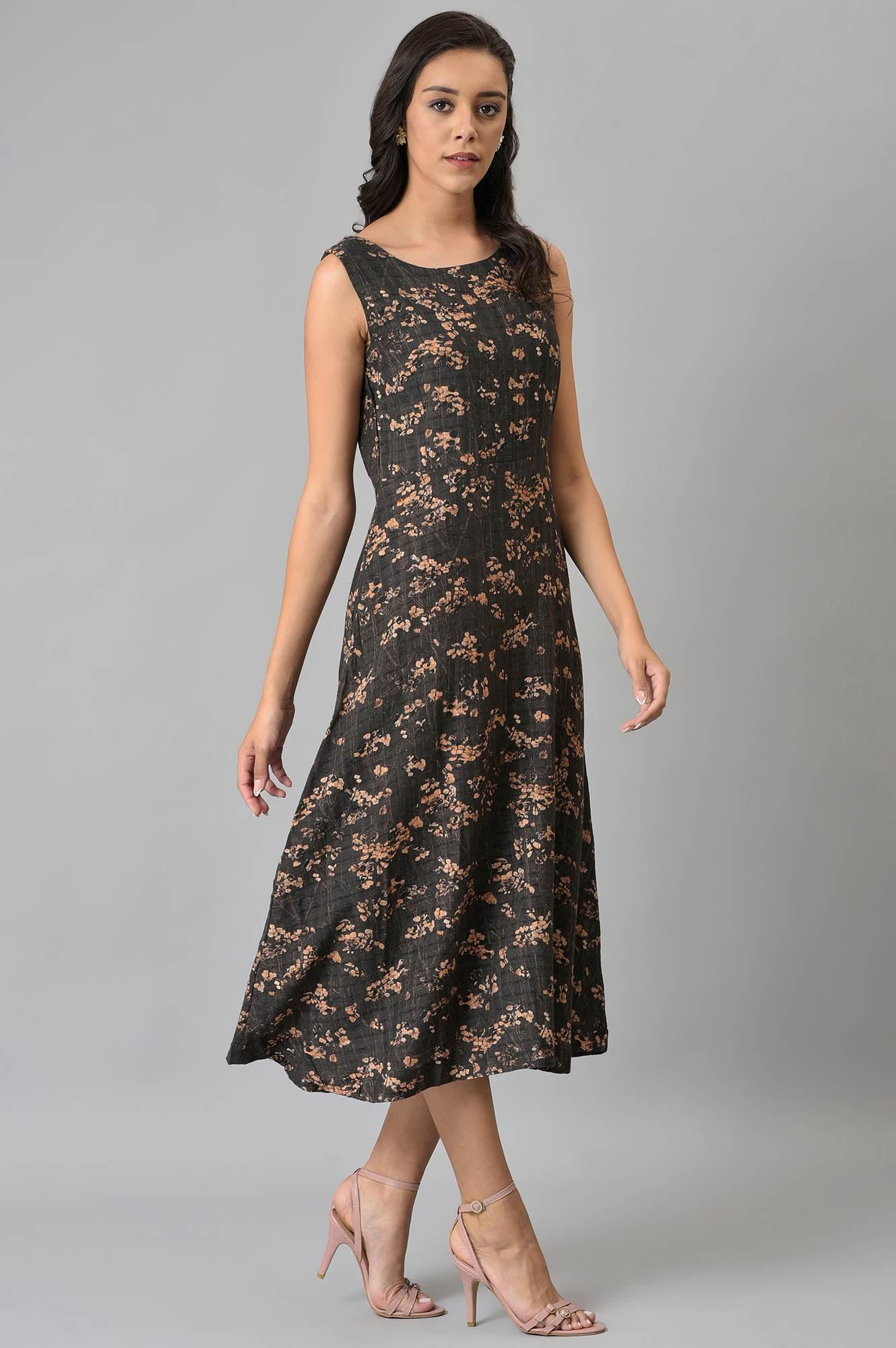 Dark Brown Floral Print Maxi Dress - wforwoman