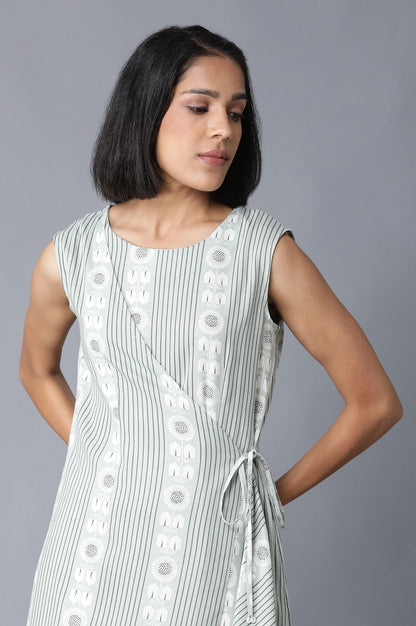Light Green Angrakha Jumpsuit In Round Neck - wforwoman
