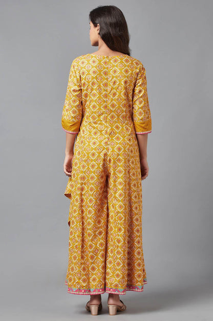 Mustard Yellow Angrakha Jumpsuit in Round Neck - wforwoman