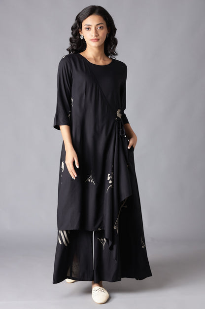 Black Angrakha Jumpsuit in Round Neck