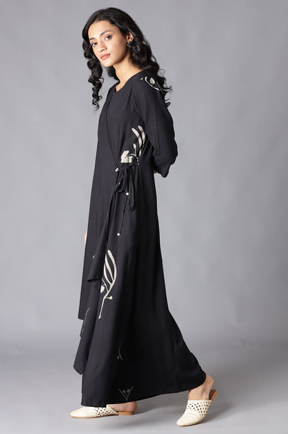 Black Angrakha Jumpsuit in Round Neck