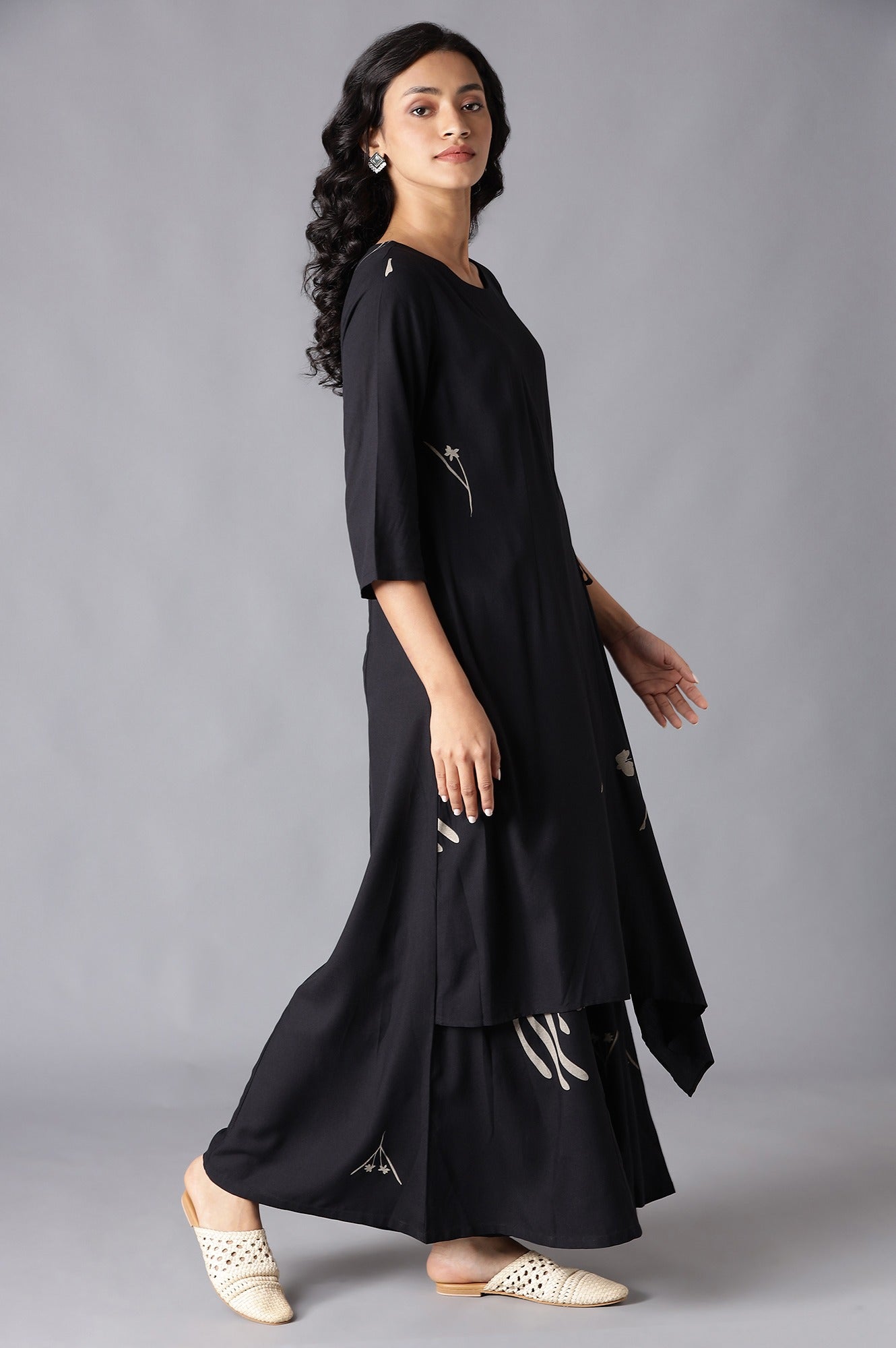 Black Angrakha Jumpsuit in Round Neck