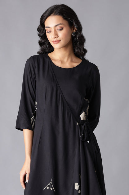 Black Angrakha Jumpsuit in Round Neck