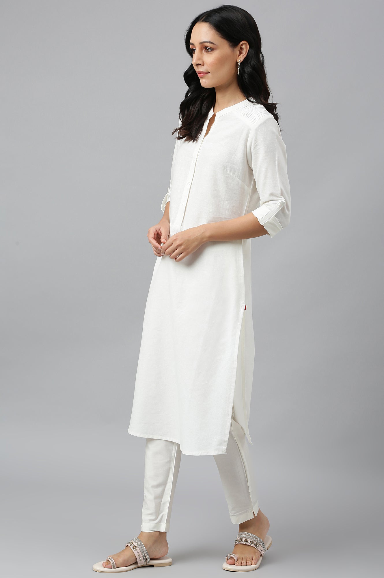 Ecru Half Placket Shirt Kurta - wforwoman