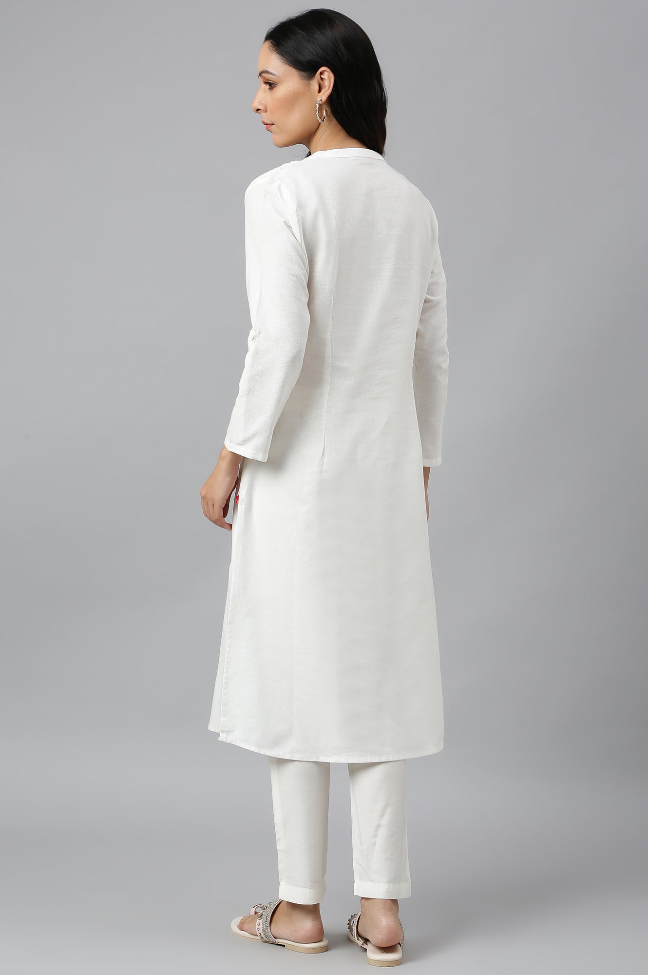 Ecru Half Placket Shirt Kurta - wforwoman