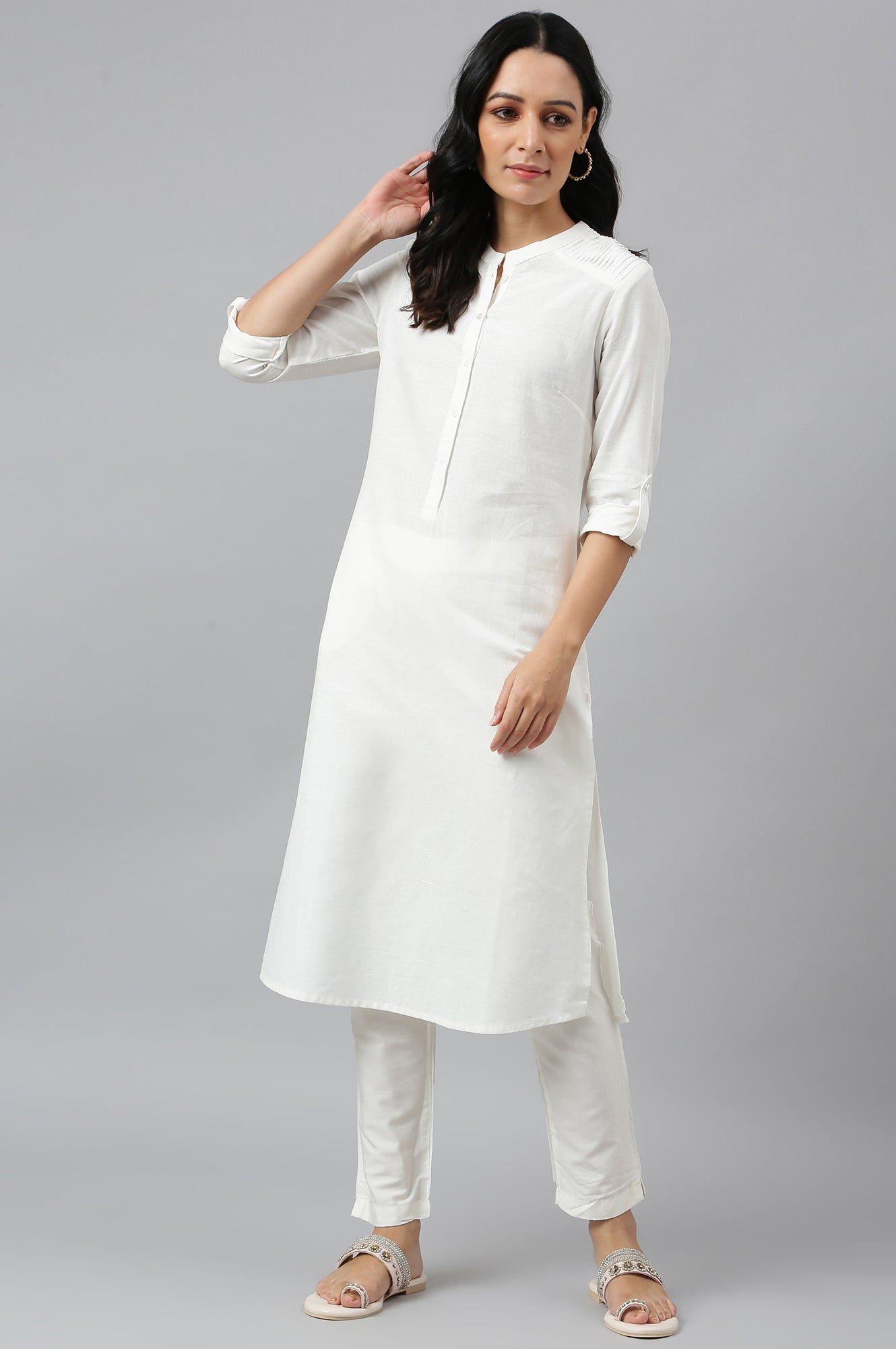 Ecru Half Placket Shirt Kurta - wforwoman