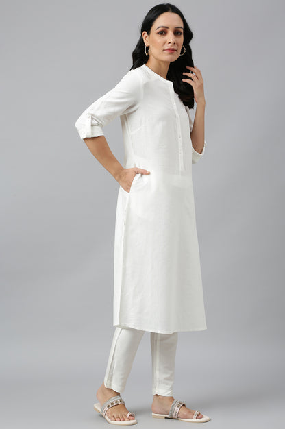 Ecru Half Placket Shirt Kurta - wforwoman