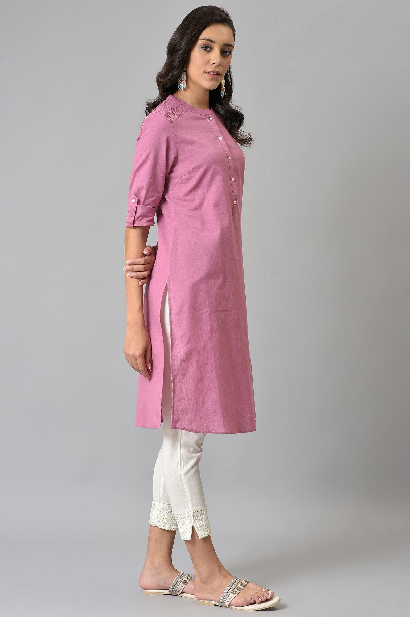 Pink Half Placket Shirt kurta