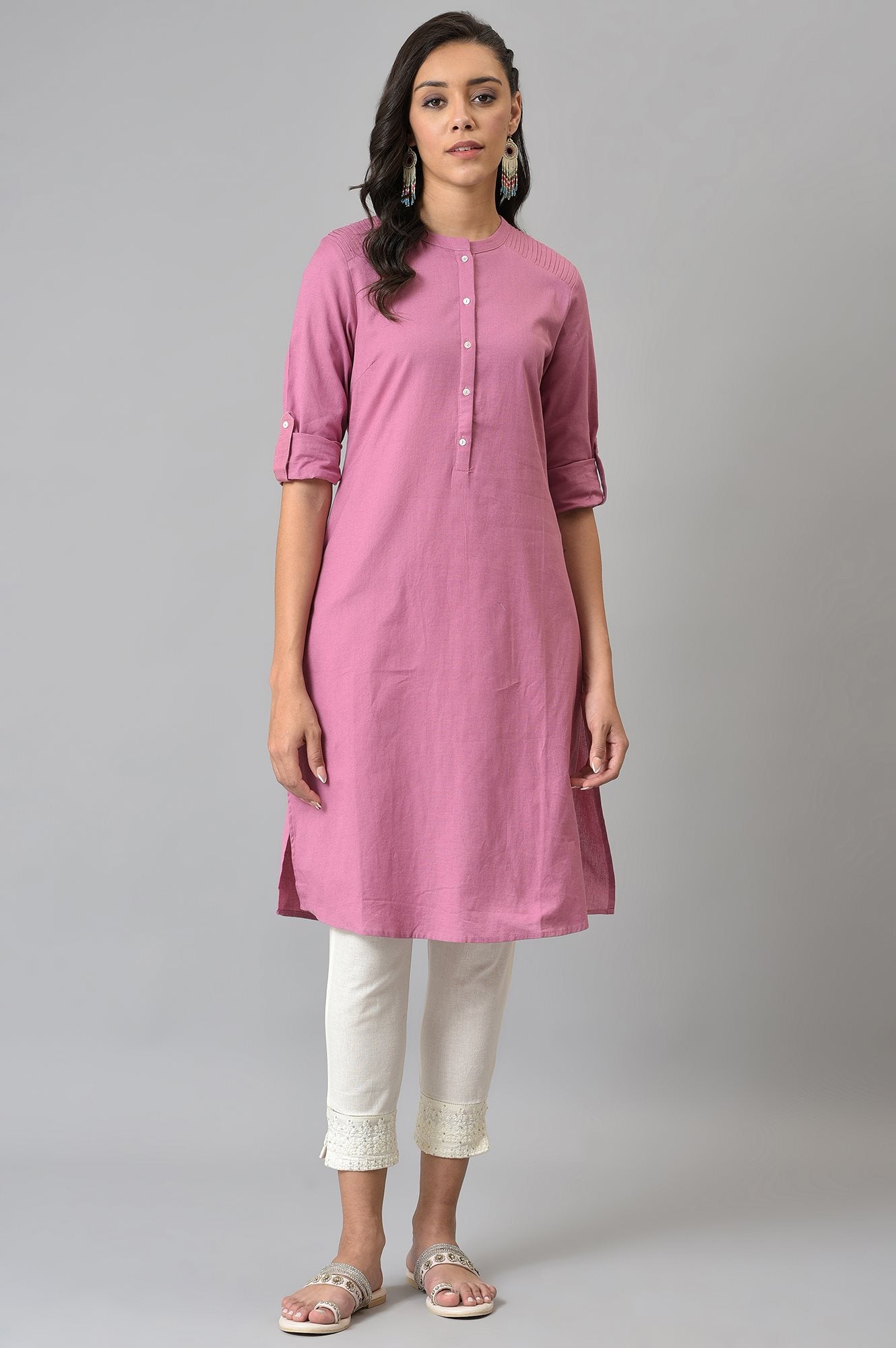 Pink Half Placket Shirt kurta