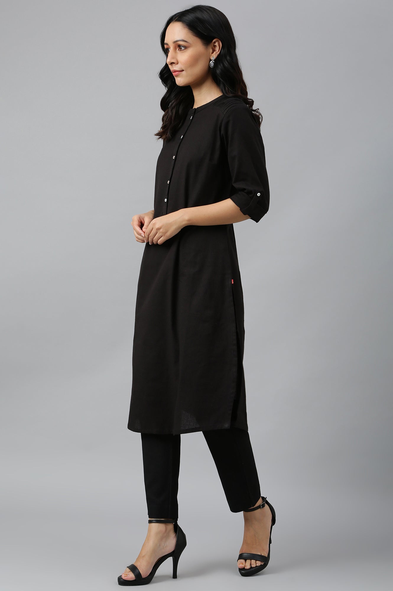 Jet Black Half Placket Shirt kurta