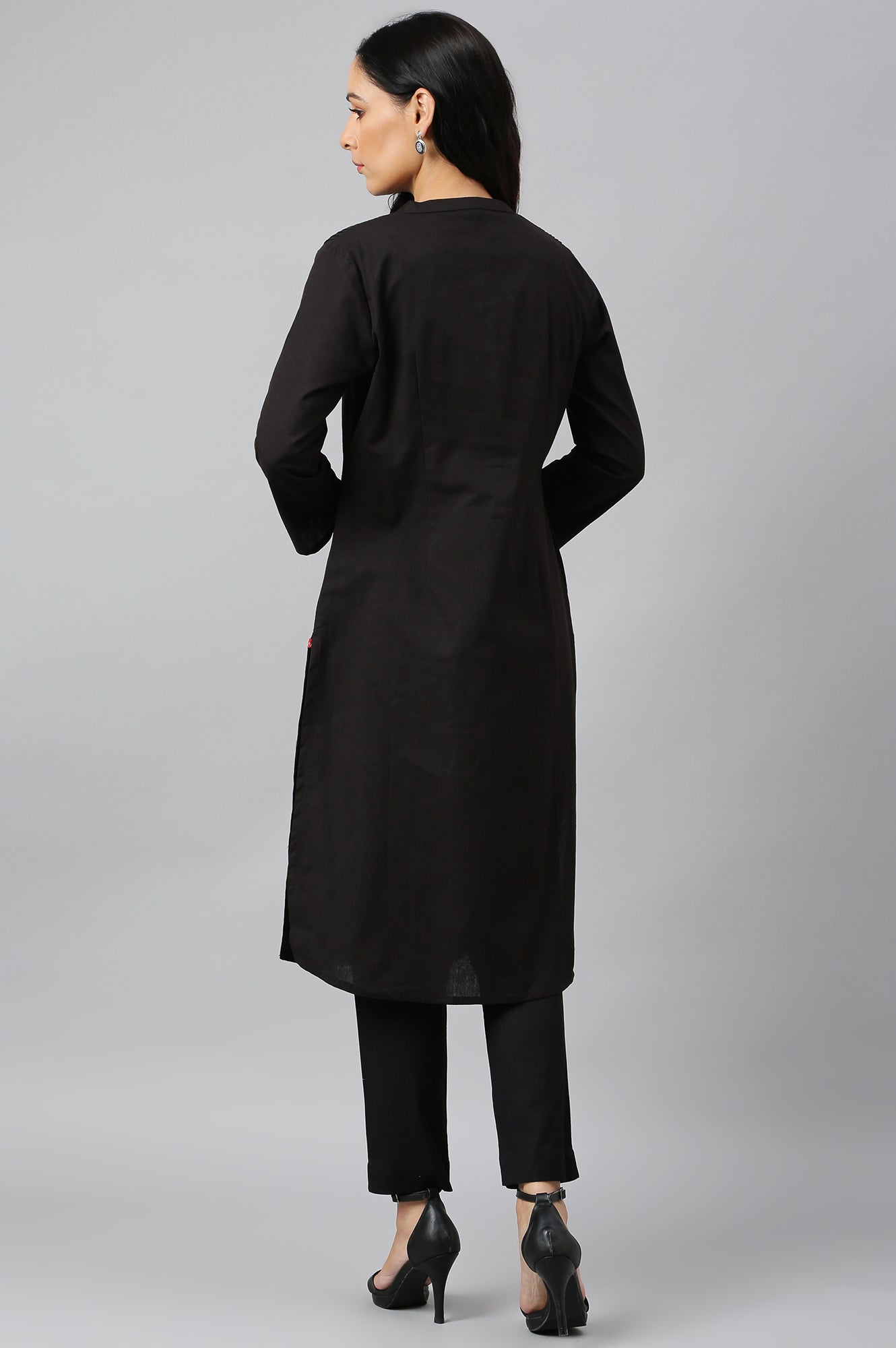 Jet Black Half Placket Shirt kurta