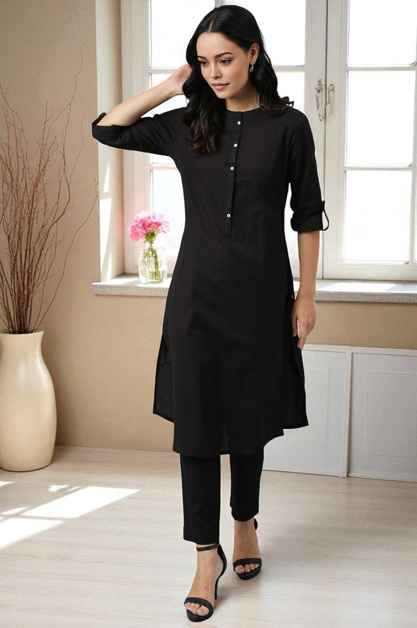 Jet Black Half Placket Shirt kurta