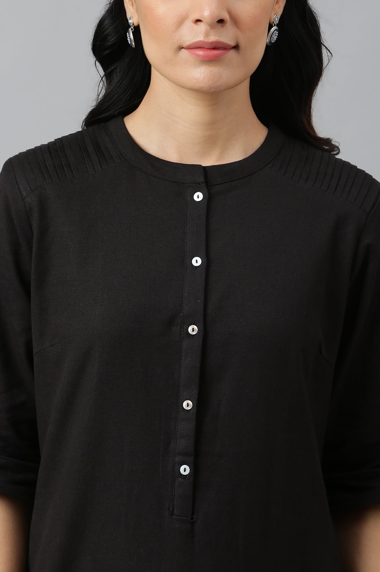 Jet Black Half Placket Shirt kurta