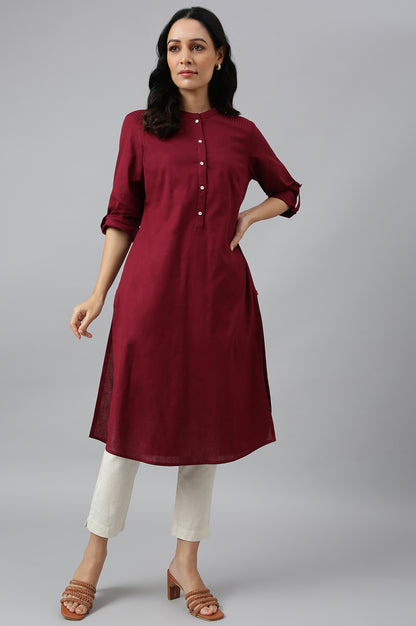 Red Half Placket Shirt kurta