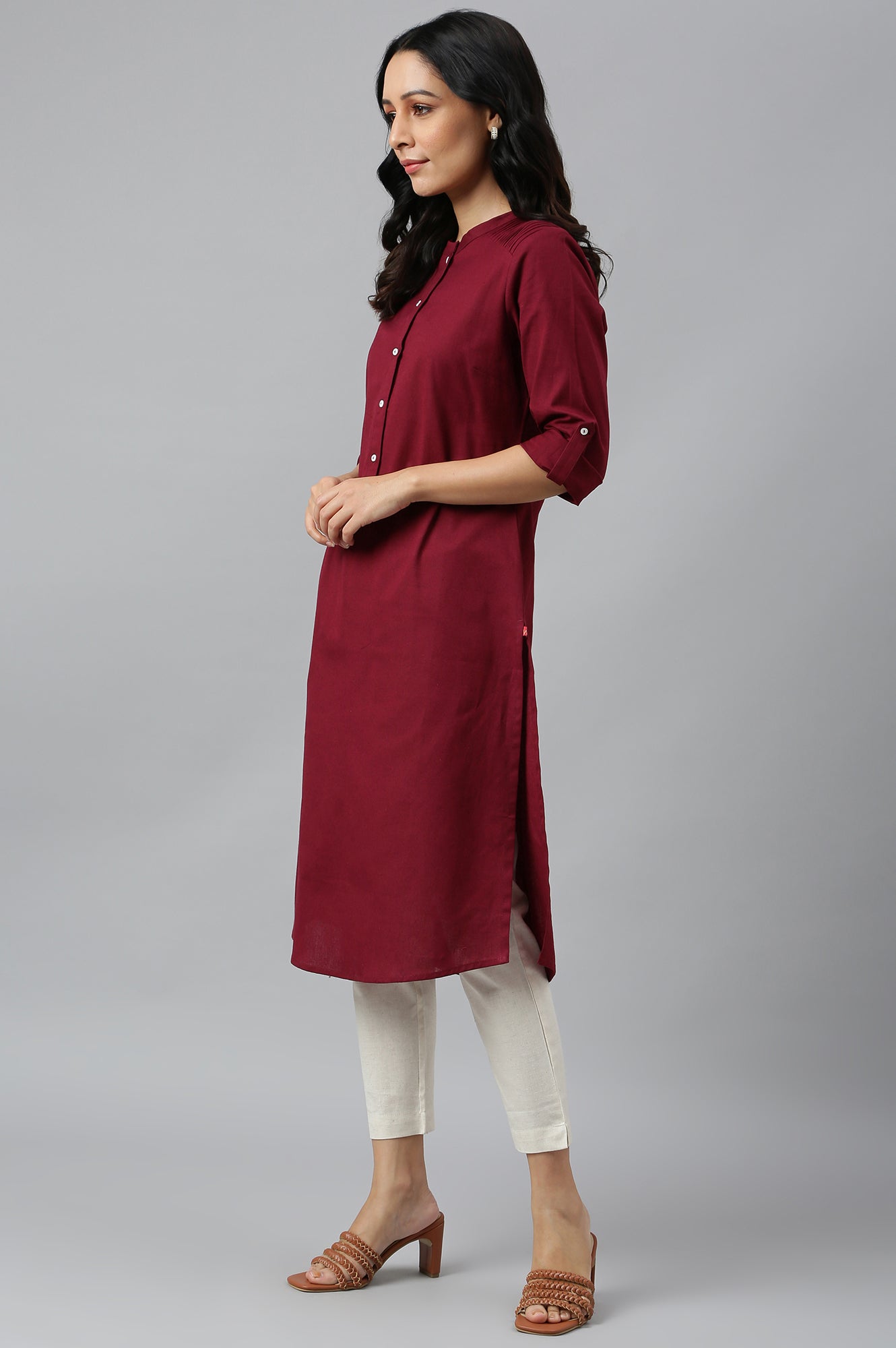 Red Half Placket Shirt kurta