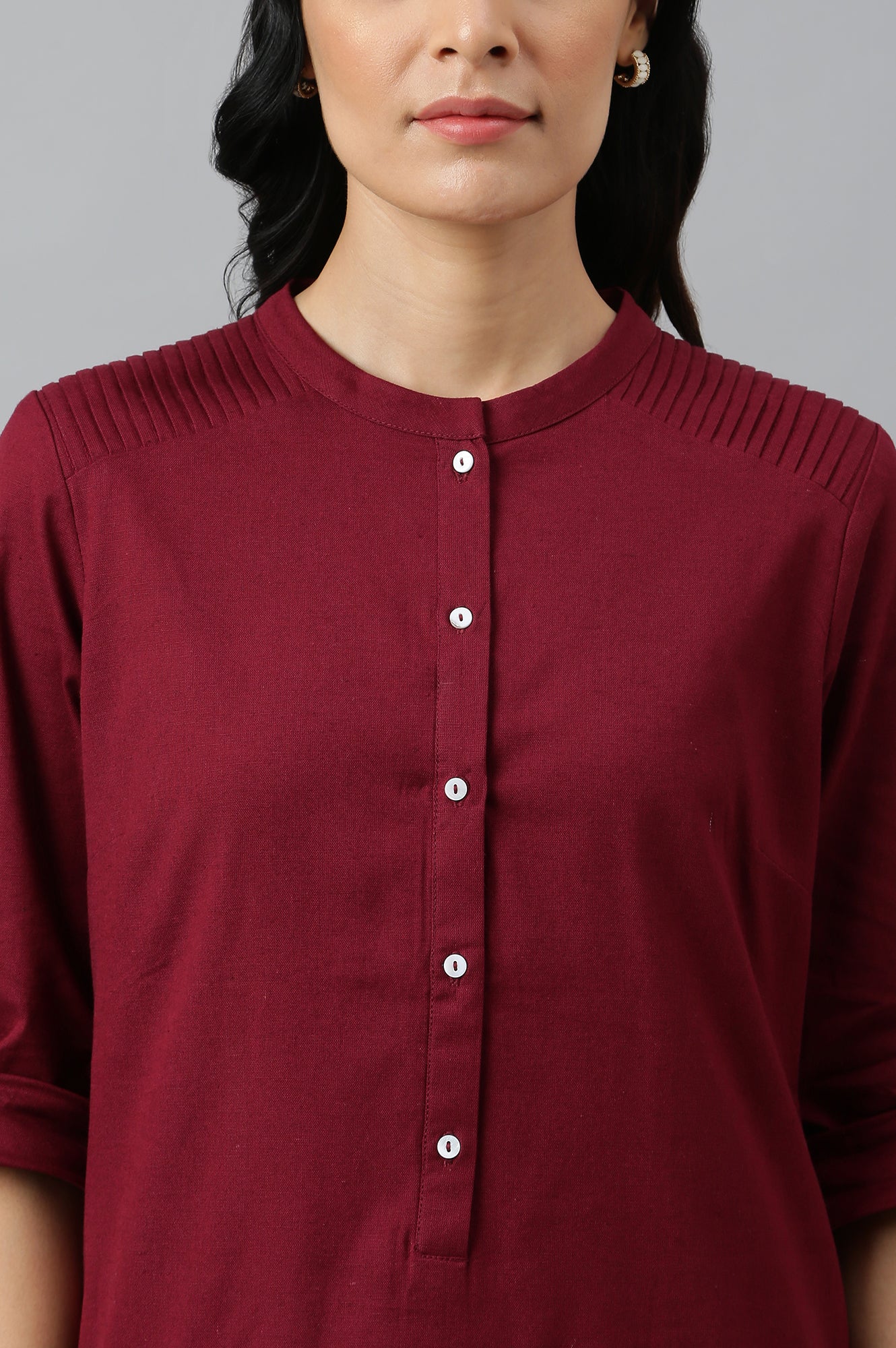 Red Half Placket Shirt kurta