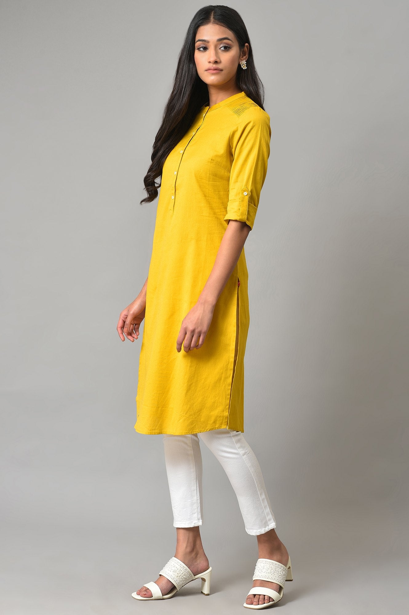 Light Yellow Half Placket Shirt kurta