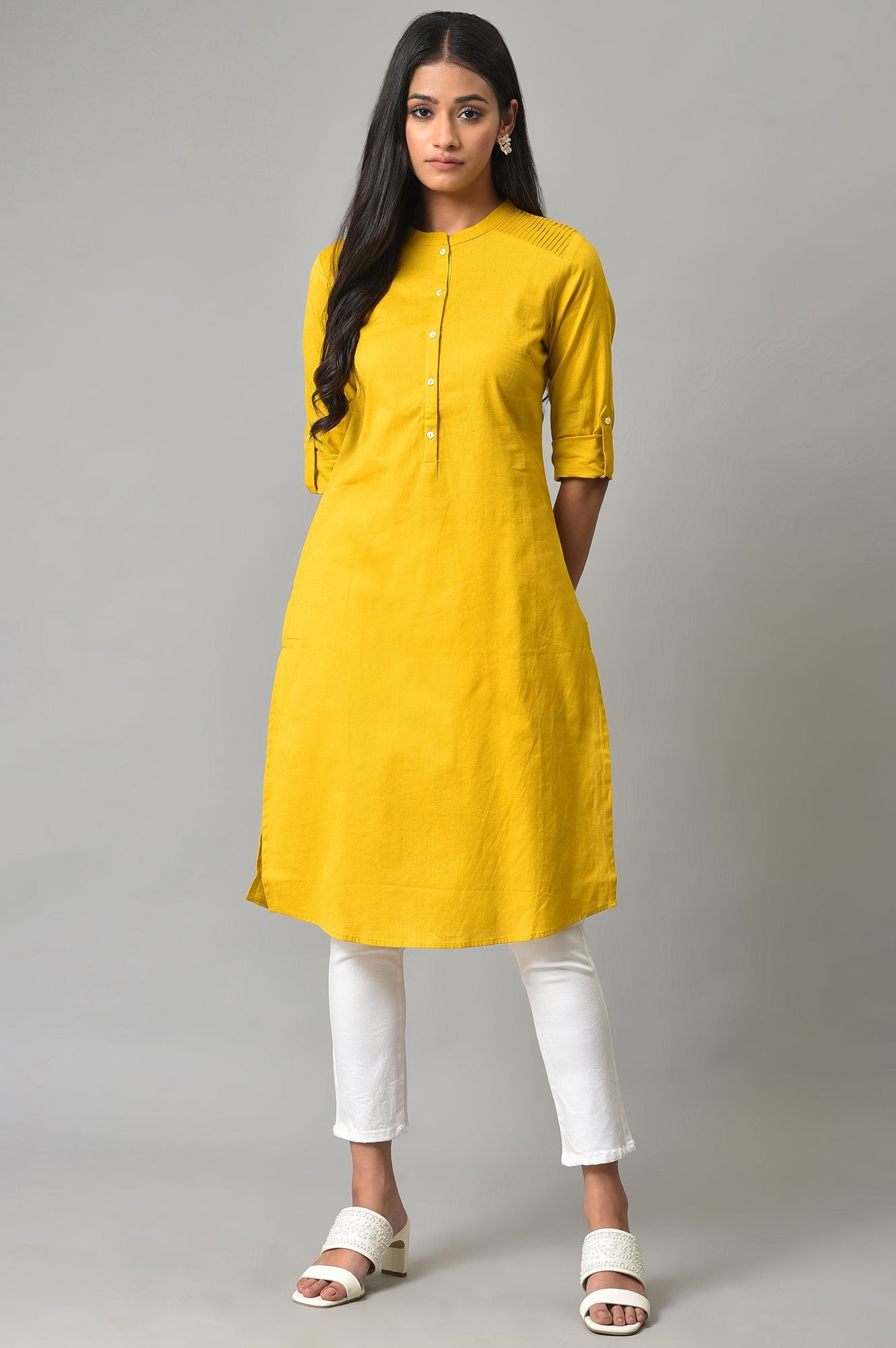 Light Yellow Half Placket Shirt kurta