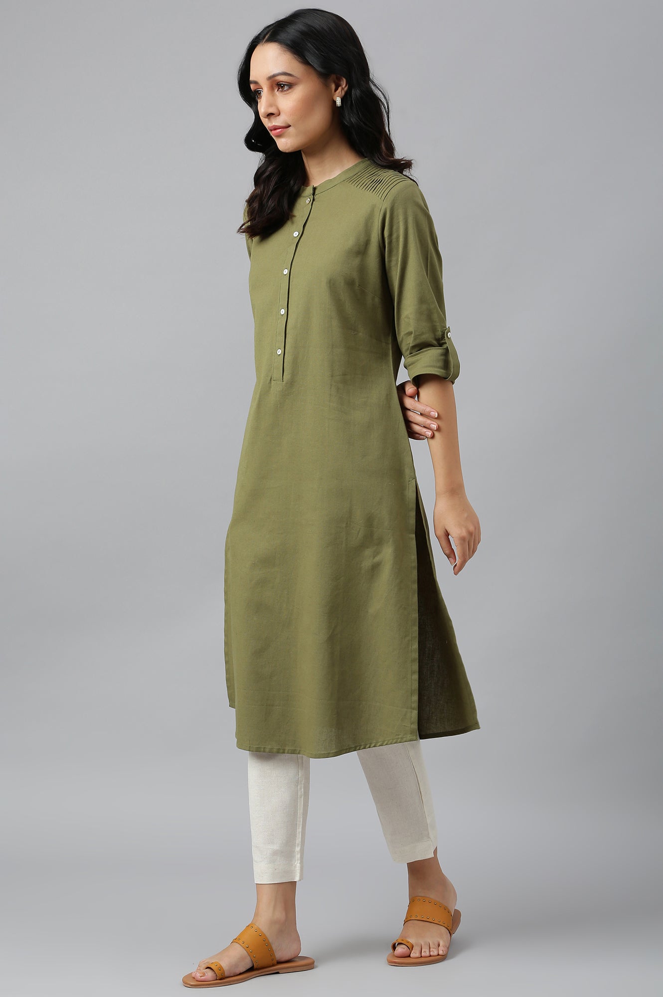 Green Half Placket Shirt kurta