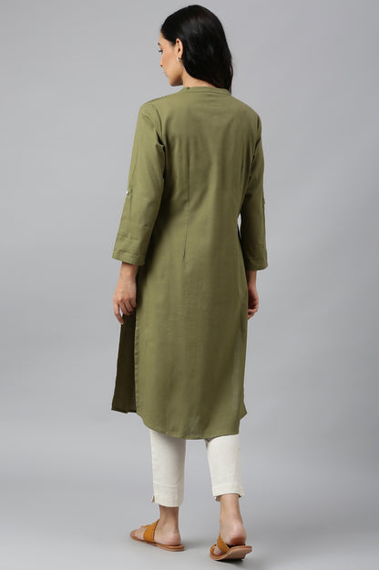 Green Half Placket Shirt kurta