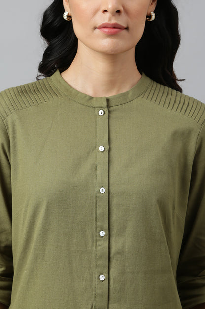 Green Half Placket Shirt kurta