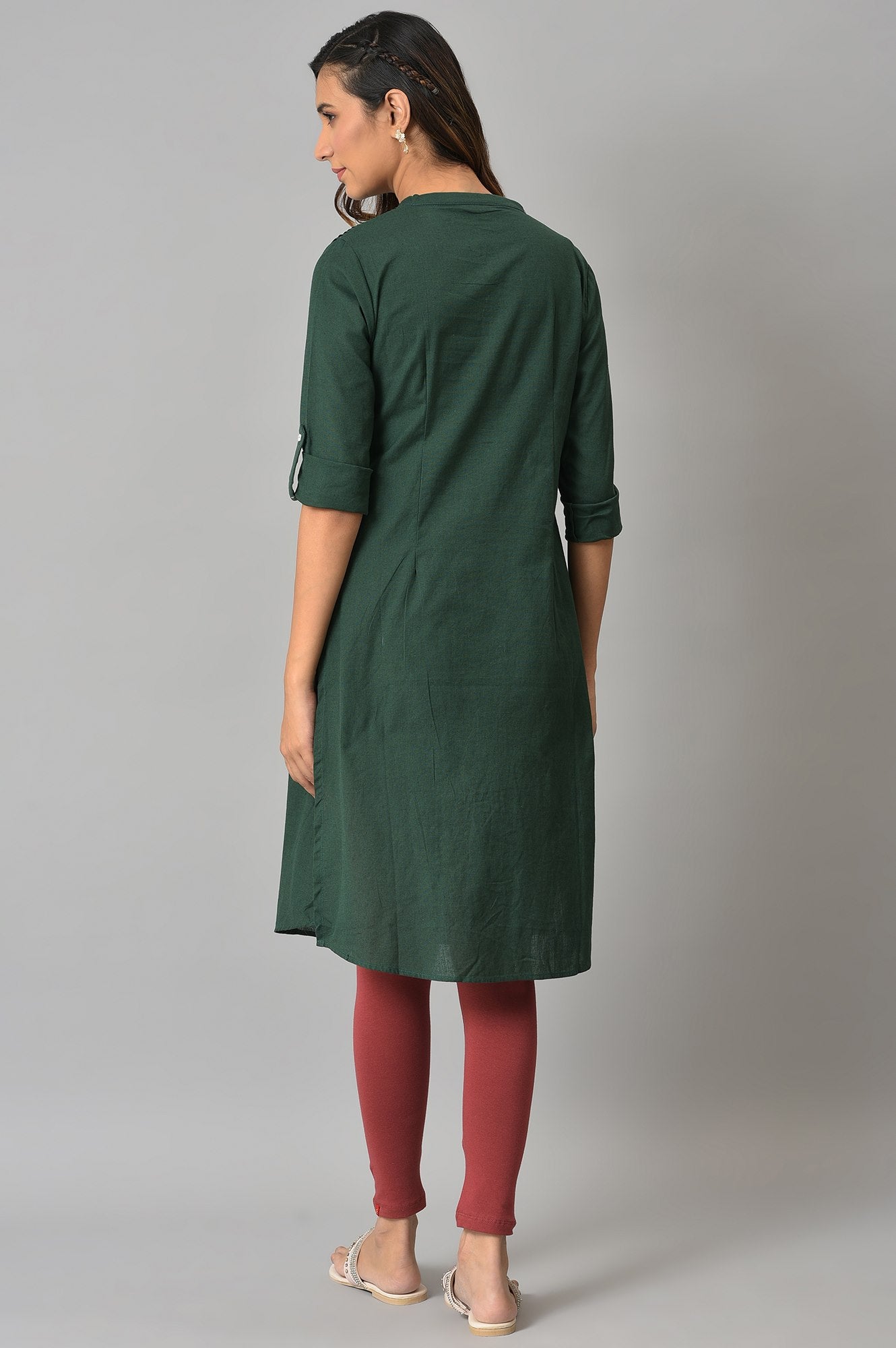 Dark Green Half Placket Shirt kurta