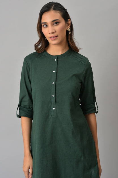 Dark Green Half Placket Shirt kurta
