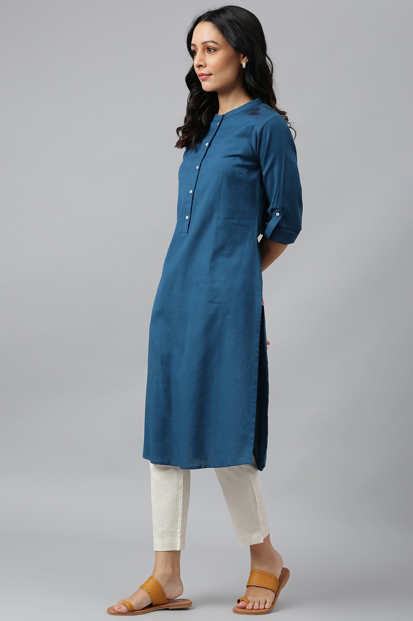 Blue Half Placket Shirt kurta