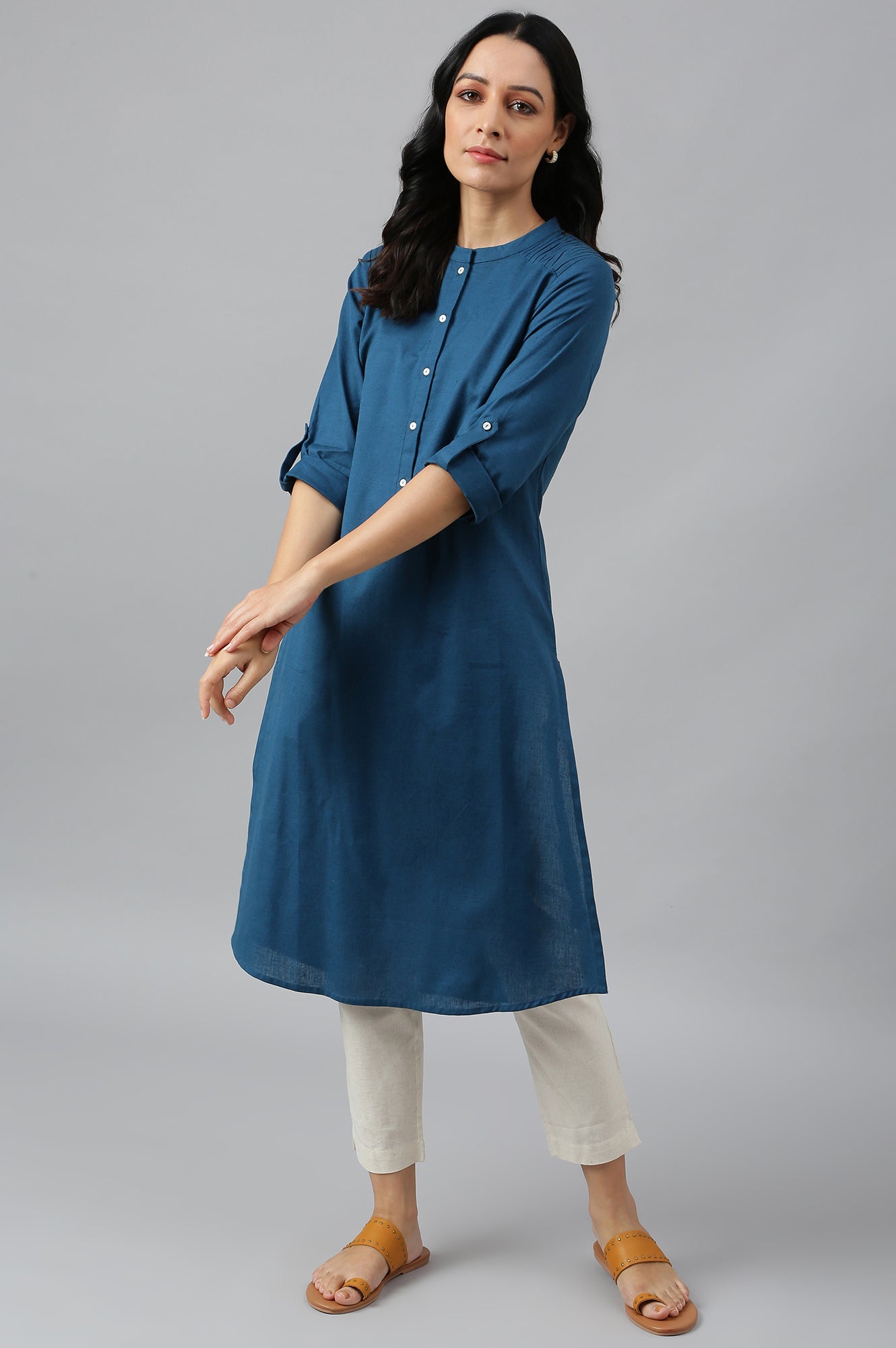 Blue Half Placket Shirt kurta