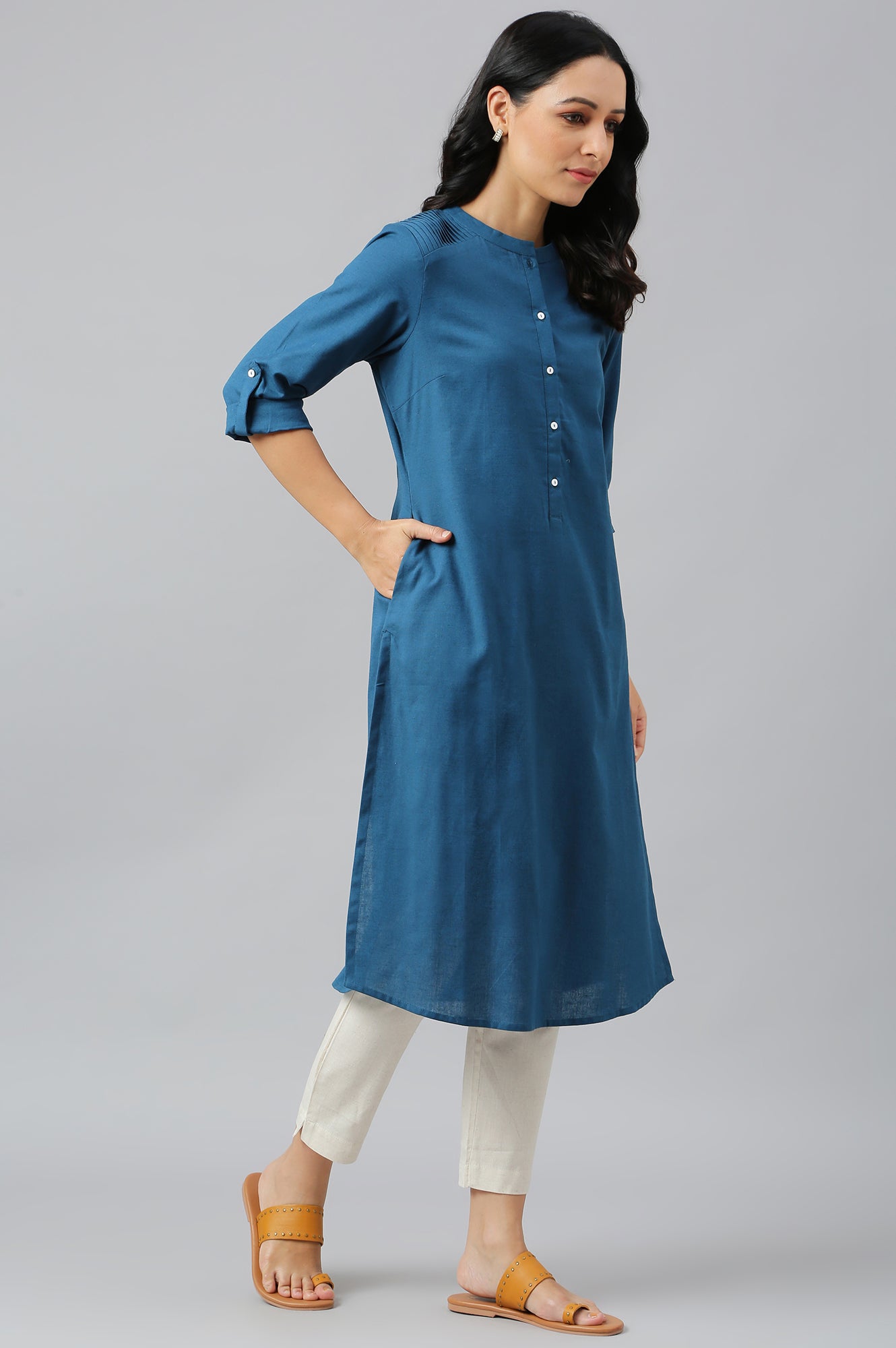 Blue Half Placket Shirt kurta