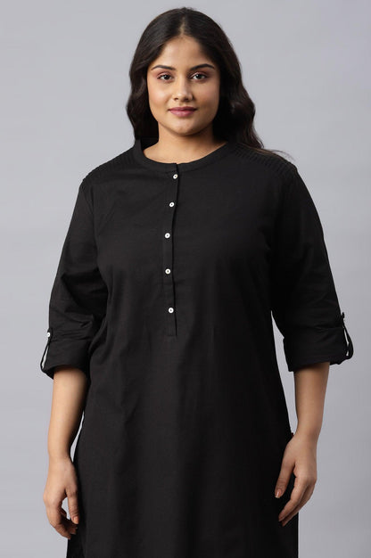 Jet Black Half Placket Plus Size Shirt kurta - wforwoman