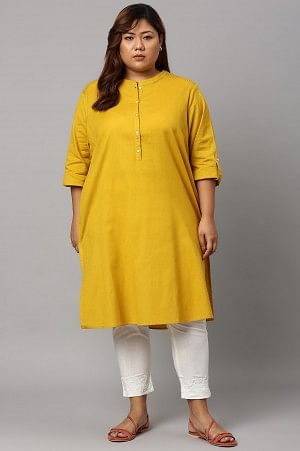 Light Yellow Half Placket Plus Size Shirt kurta