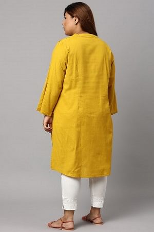 Light Yellow Half Placket Plus Size Shirt kurta