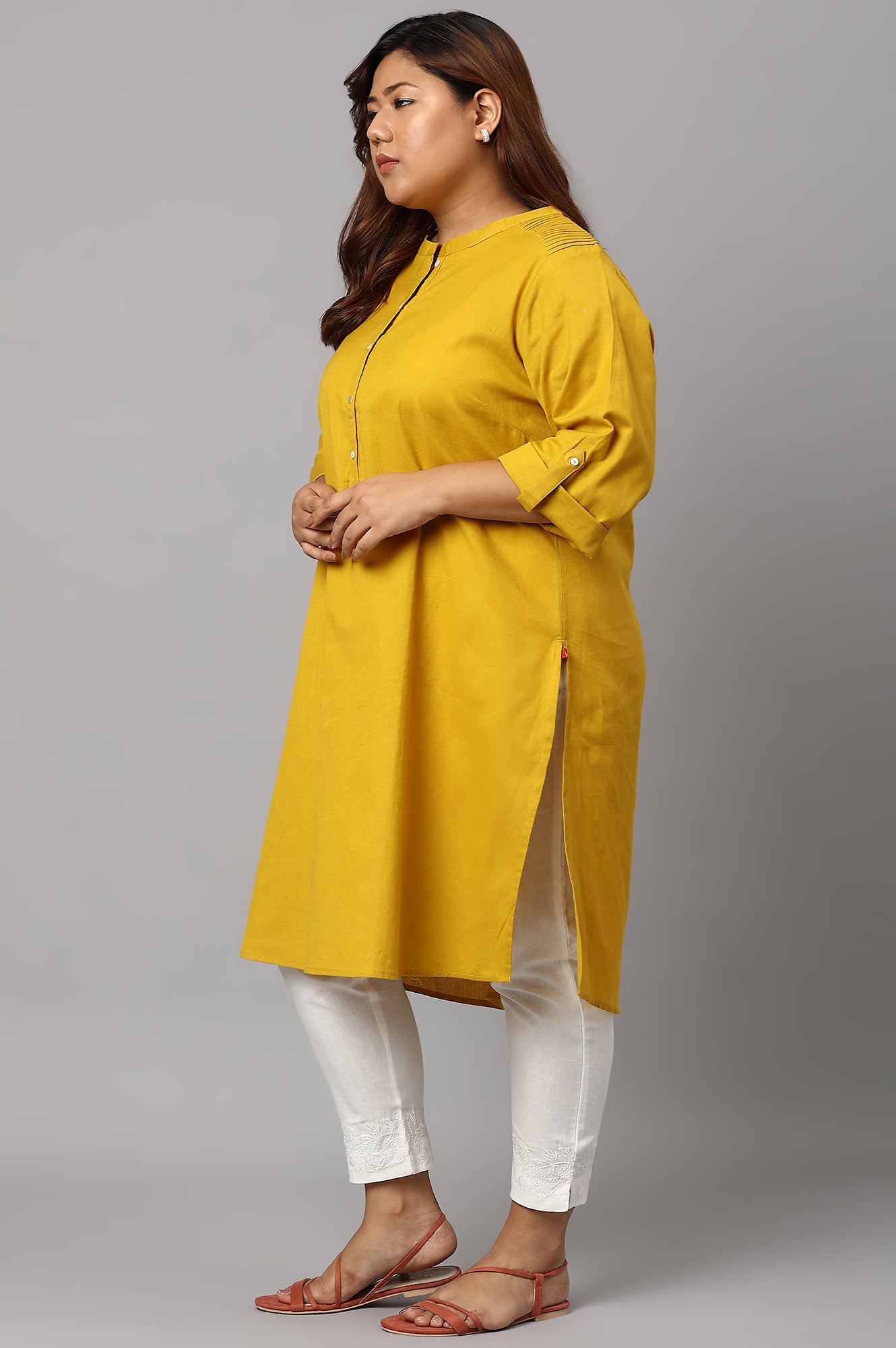 Light Yellow Half Placket Plus Size Shirt kurta