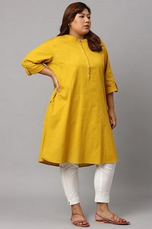 Light Yellow Half Placket Plus Size Shirt kurta