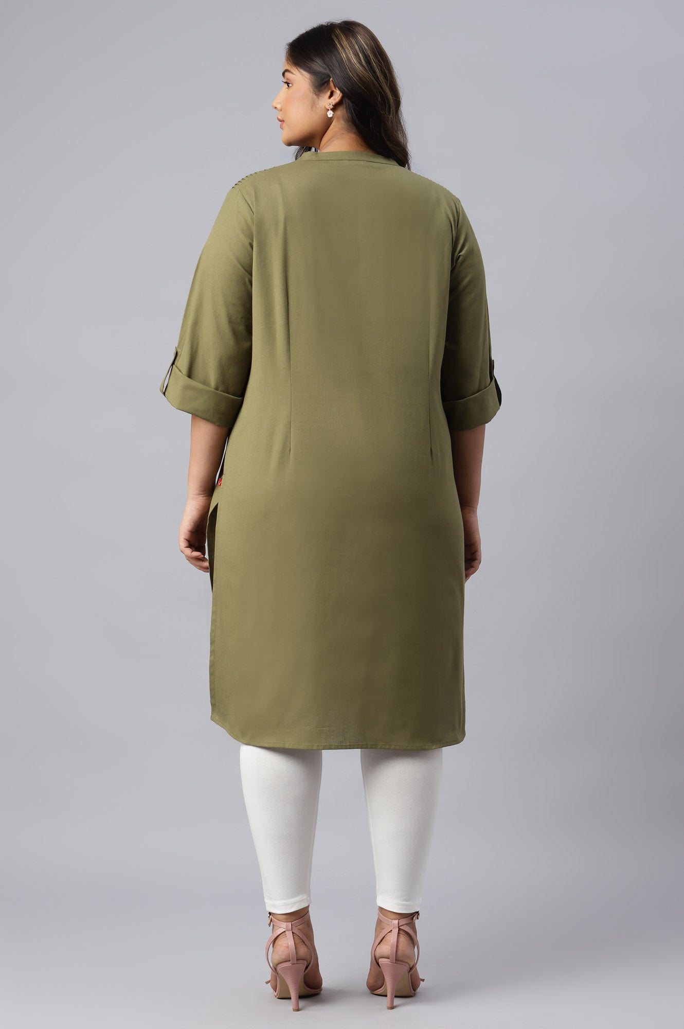 Green Half Placket Plus Size Shirt kurta