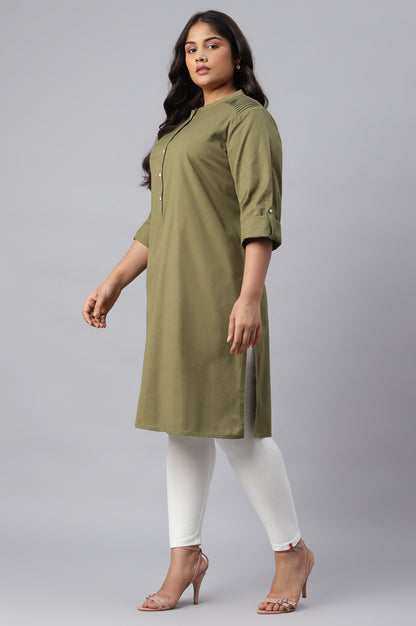 Green Half Placket Plus Size Shirt kurta