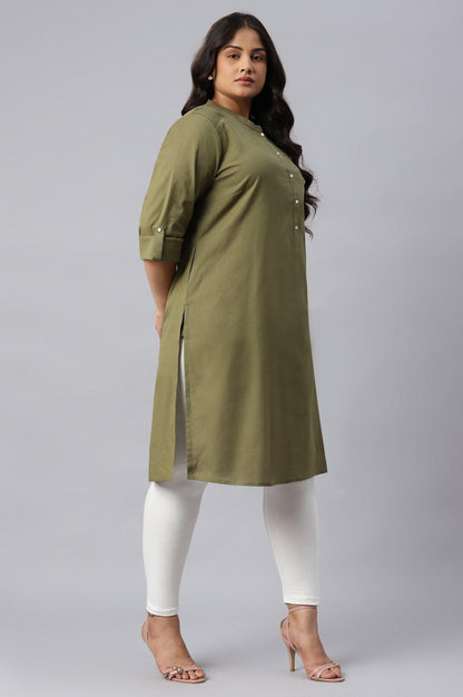 Green Half Placket Plus Size Shirt kurta - wforwoman