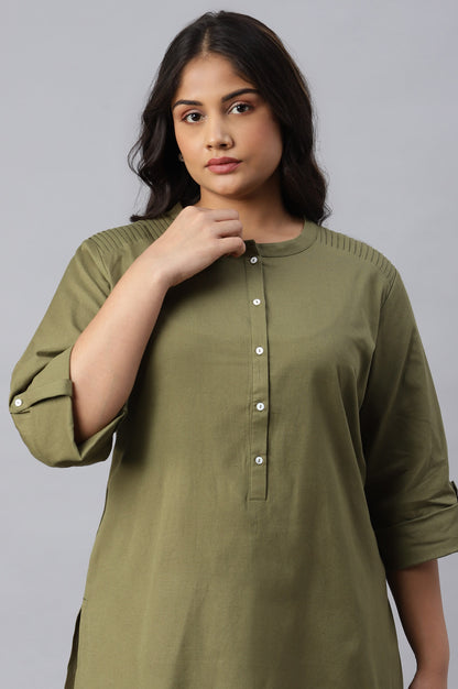 Green Half Placket Plus Size Shirt kurta