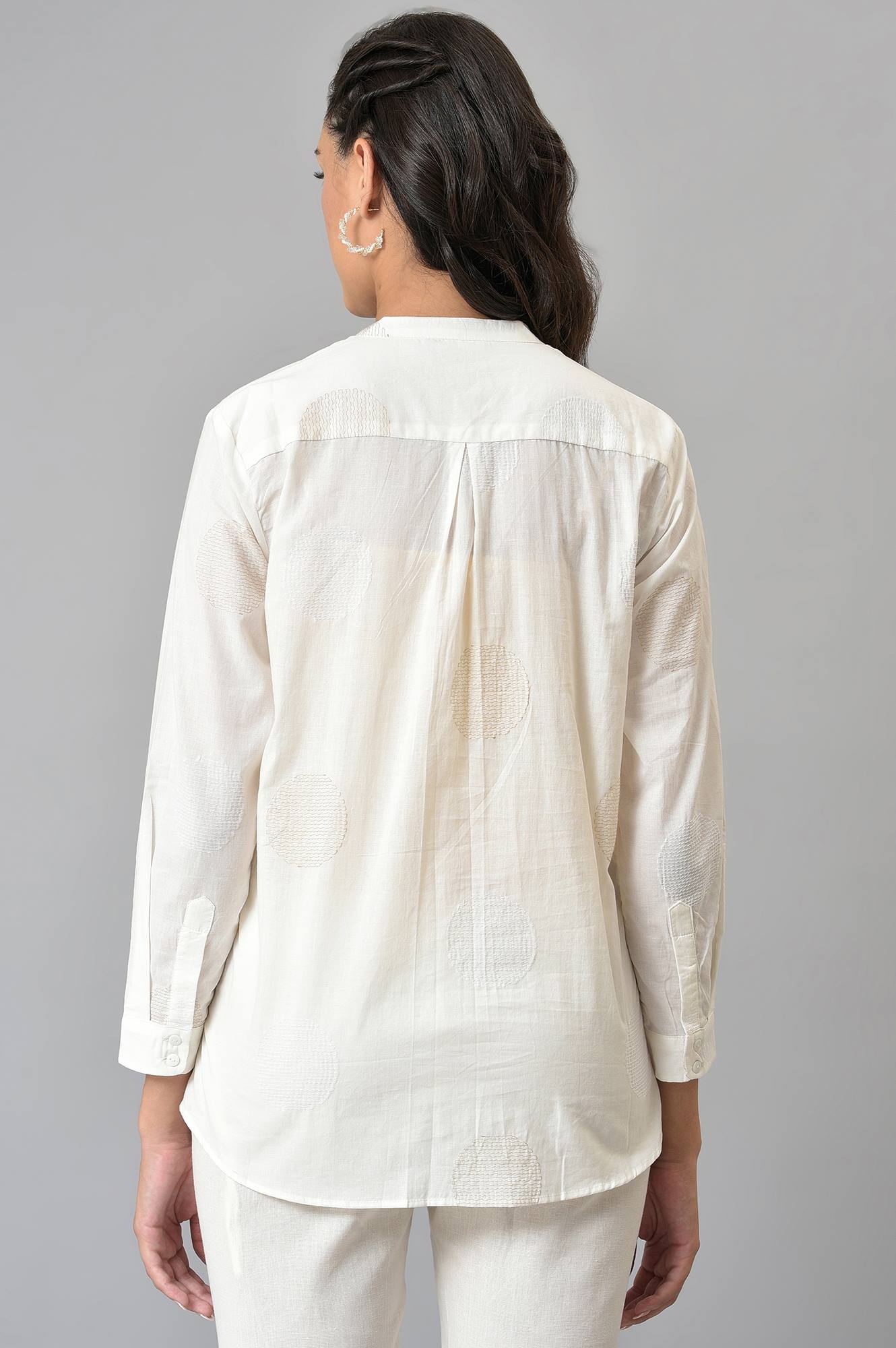 White Thread Embroidered Cotton Shirt