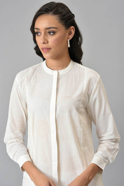 White Thread Embroidered Cotton Shirt