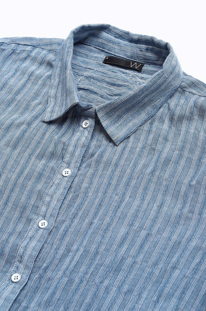 Light Blue Cotton Stripes Shirt With Front Knot